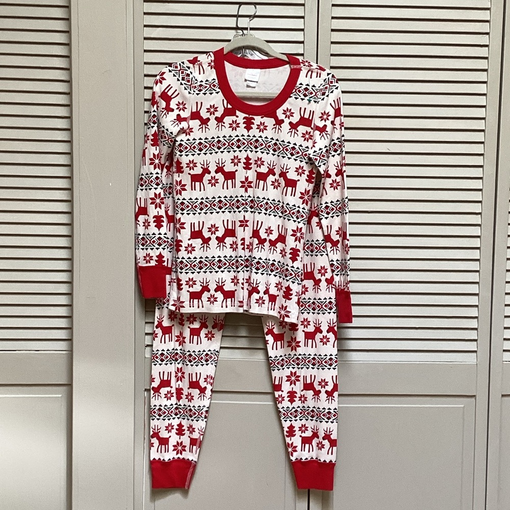 Hanna Andersson Red & White Reindeer Print Kids Pajama Set